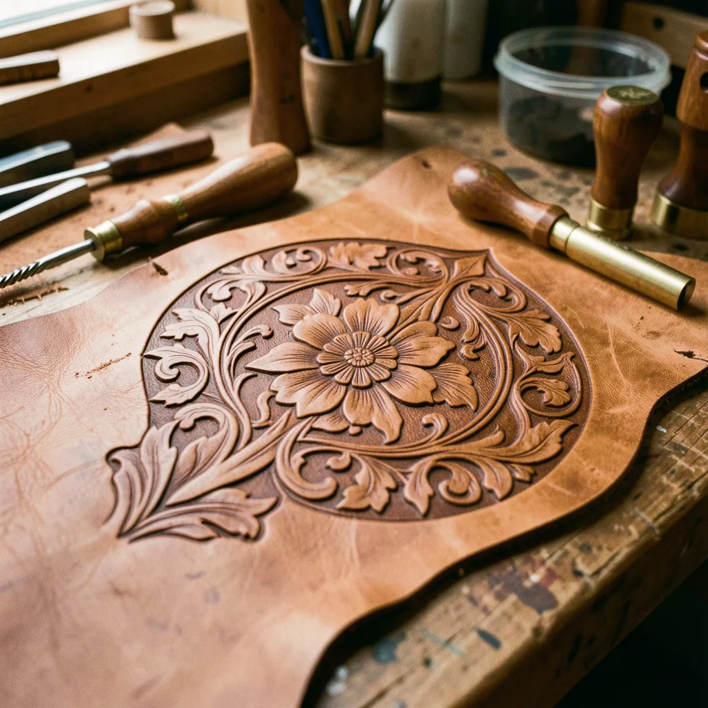 Detailed leather tooling pattern
