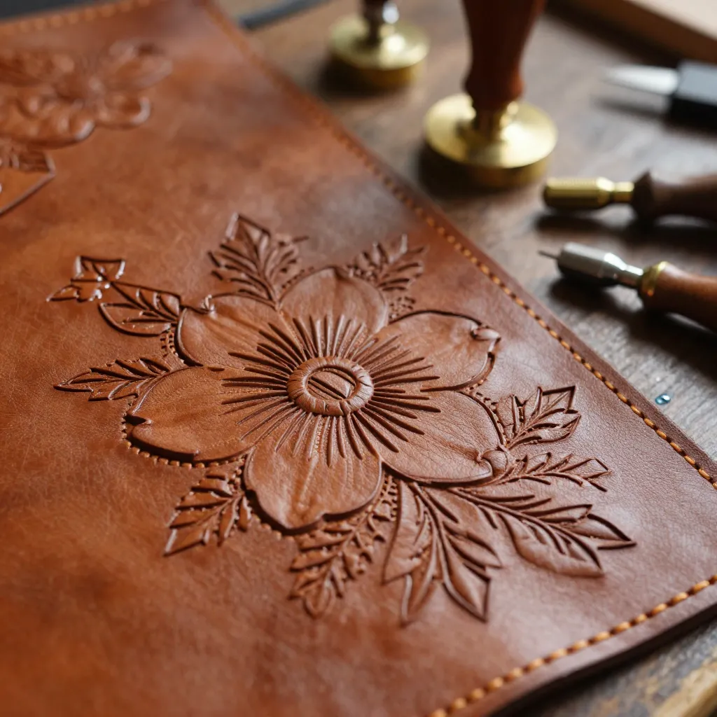 Detailed leather tooling work